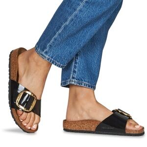 Birkenstock Madrid Big Buckle BF Patent Black Gold Size 39,
 8